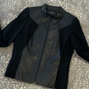 LAFAYETTE 148 NYC LEATHER AND STRETCH FABRIC FITTED JACKET SIZE 8